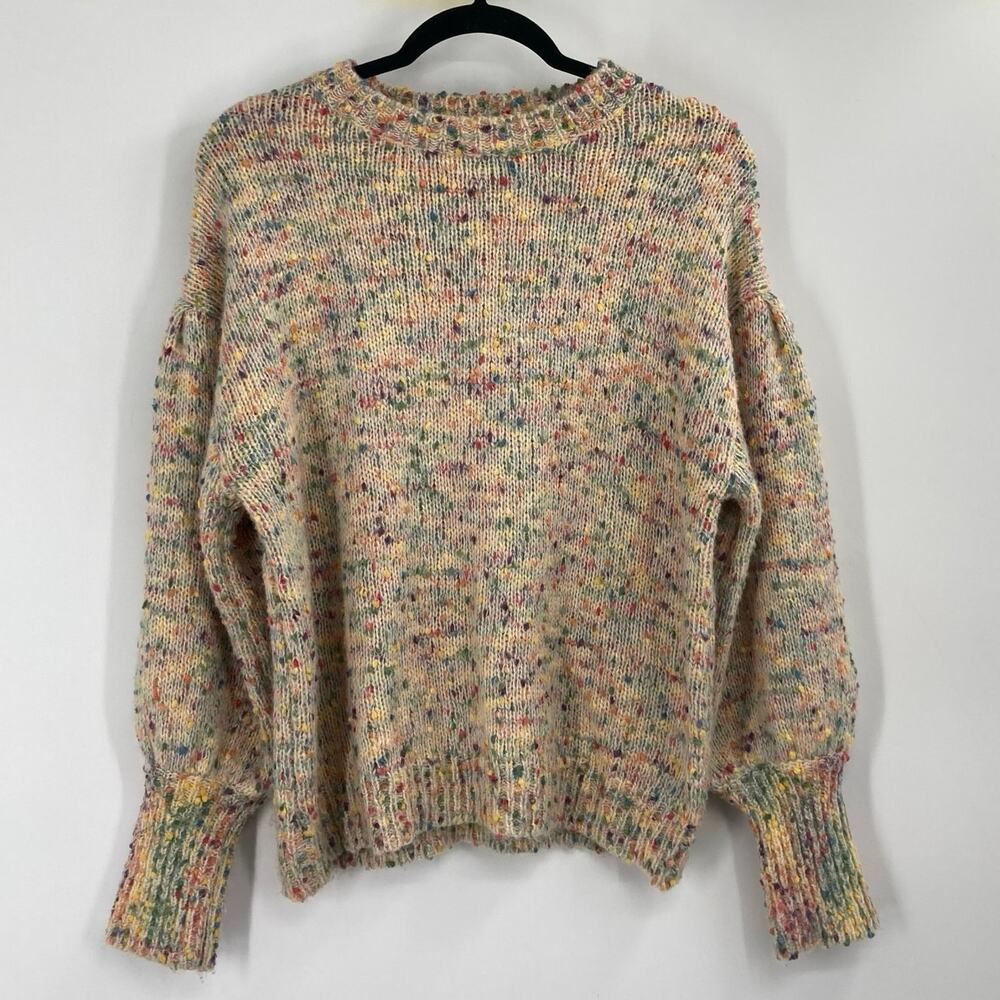 Main Strip Popcorn Rainbow Knit Balloon Sleeve Sweater Women’s Small